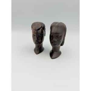 Handmade carved Pair Of African Wooden Busts Man And Woman In Ebony